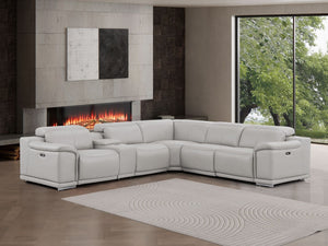 HomeRoots Ash Gray Leather Modular L-Shaped Sectional Sofa with Console – Stylish Comfort for Modern Living 643945