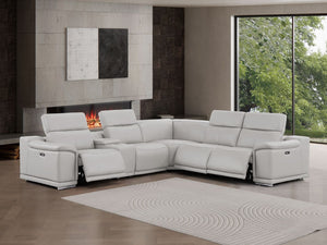 HomeRoots Ash Gray Leather Modular L-Shaped Sectional Sofa with Console – Stylish Comfort for Modern Living 643945