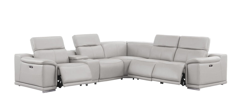 HomeRoots Ash Gray Leather Modular L-Shaped Sectional Sofa with Console – Stylish Comfort for Modern Living 643945