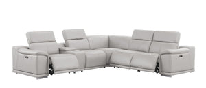 HomeRoots Ash Gray Leather Modular L-Shaped Sectional Sofa with Console – Stylish Comfort for Modern Living 643945