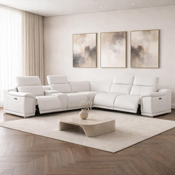 HomeRoots White Leather Modular L-Shaped Sectional Sofa - Luxurious Comfort with Recline & Versatile Design 643946