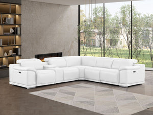 HomeRoots White Leather Modular L-Shaped Sectional Sofa - Luxurious Comfort with Recline & Versatile Design 643946