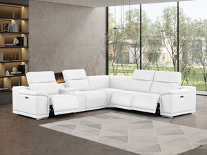 HomeRoots White Leather Modular L-Shaped Sectional Sofa - Luxurious Comfort with Recline & Versatile Design 643946