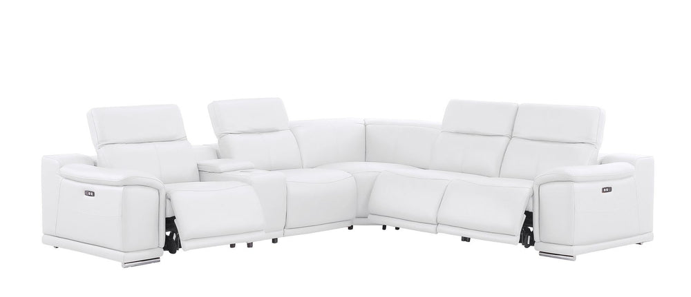HomeRoots White Leather Modular L-Shaped Sectional Sofa - Luxurious Comfort with Recline & Versatile Design 643946