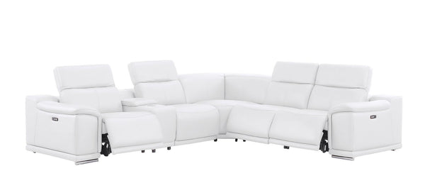 HomeRoots White Leather Modular L-Shaped Sectional Sofa - Luxurious Comfort with Recline & Versatile Design 643946