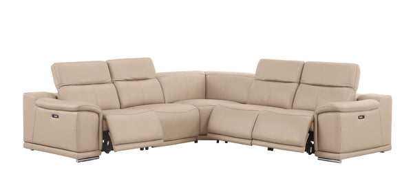 HomeRoots Beige Leather Modular L-Shaped Sectional Sofa with Power Recline & Storage for Ultimate Comfort 643947