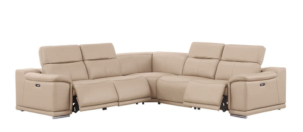 HomeRoots Beige Leather Modular L-Shaped Sectional Sofa with Power Recline & Storage for Ultimate Comfort 643947