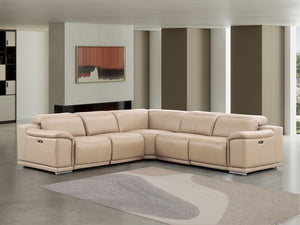 HomeRoots Beige Leather Modular L-Shaped Sectional Sofa - 5-Piece Power Recline Comfort for Modern Living 643948