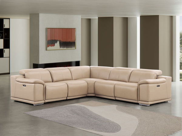 HomeRoots Beige Leather Modular L-Shaped Sectional Sofa - 5-Piece Power Recline Comfort for Modern Living 643948