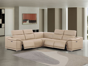 HomeRoots Beige Leather Modular L-Shaped Sectional Sofa - 5-Piece Power Recline Comfort for Modern Living 643948