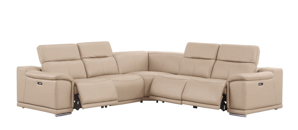 HomeRoots Beige Leather Modular L-Shaped Sectional Sofa - 5-Piece Power Recline Comfort for Modern Living 643948