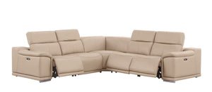 HomeRoots Beige Leather Modular L-Shaped Sectional Sofa - 5-Piece Power Recline Comfort for Modern Living 643948