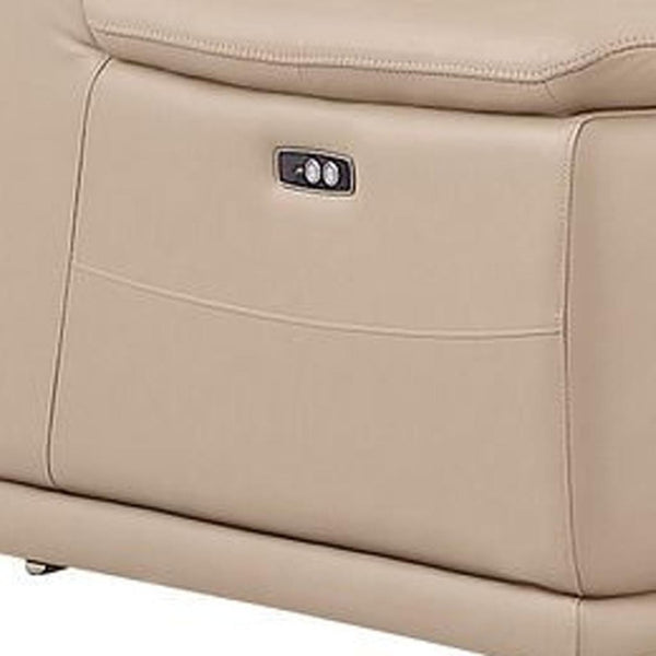 HomeRoots Beige Leather Modular L-Shaped Sectional Sofa - 5-Piece Power Recline Comfort for Modern Living 643948