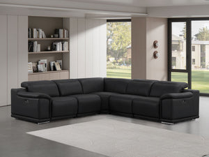 HomeRoots Black Leather Modular L-Shaped Sectional Sofa with Power Reclining for Ultimate Comfort & Style 643949