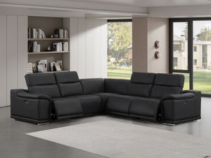 HomeRoots Black Leather Modular L-Shaped Sectional Sofa with Power Reclining for Ultimate Comfort & Style 643949