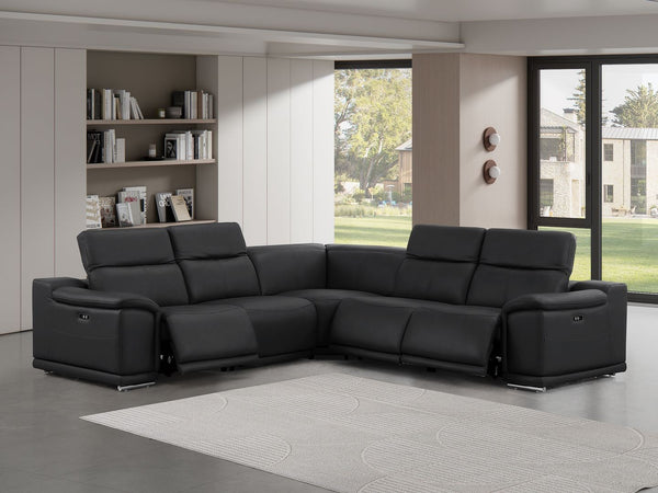 HomeRoots Black Leather Modular L-Shaped Sectional Sofa with Power Reclining for Ultimate Comfort & Style 643949