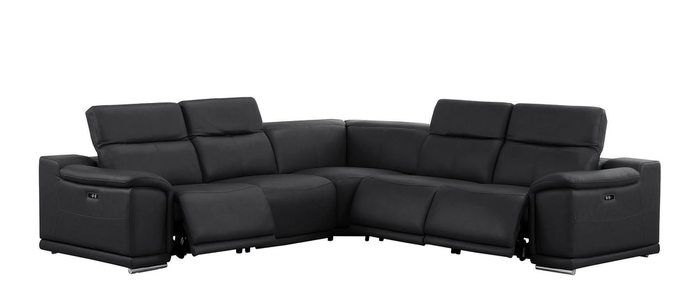 HomeRoots Black Leather Modular L-Shaped Sectional Sofa with Power Reclining for Ultimate Comfort & Style 643949