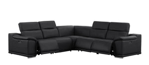 HomeRoots Black Leather Modular L-Shaped Sectional Sofa with Power Reclining for Ultimate Comfort & Style 643949