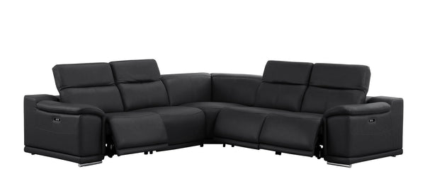 HomeRoots Black Leather Modular L-Shaped Sectional Sofa with Power Reclining for Ultimate Comfort & Style 643949