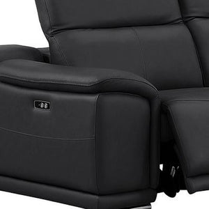 HomeRoots Black Leather Modular L-Shaped Sectional Sofa with Power Reclining for Ultimate Comfort & Style 643949