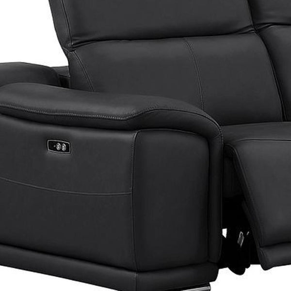 HomeRoots Black Leather Modular L-Shaped Sectional Sofa with Power Reclining for Ultimate Comfort & Style 643949