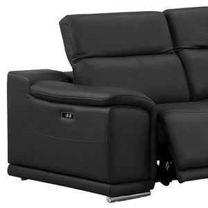 HomeRoots Black Leather Modular L-Shaped Sectional Sofa with Power Reclining for Ultimate Comfort & Style 643949