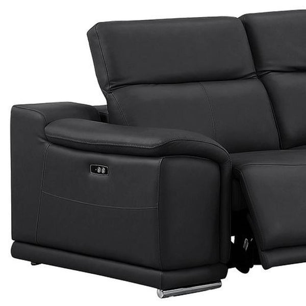 HomeRoots Black Leather Modular L-Shaped Sectional Sofa with Power Reclining for Ultimate Comfort & Style 643949