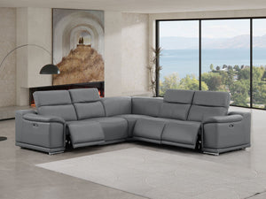 HomeRoots Battleship Gray Leather Modular L-Shaped Sectional with Power Recline & USB Ports for Modern Comfort 643950