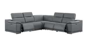 HomeRoots Battleship Gray Leather Modular L-Shaped Sectional with Power Recline & USB Ports for Modern Comfort 643950