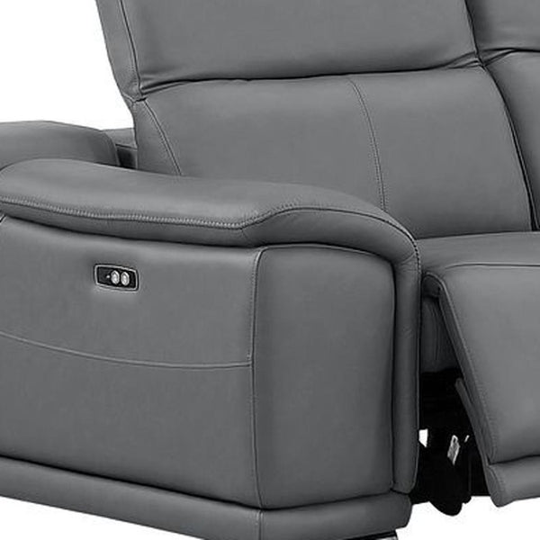 HomeRoots Battleship Gray Leather Modular L-Shaped Sectional with Power Recline & USB Ports for Modern Comfort 643950