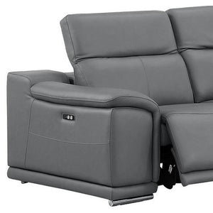 HomeRoots Battleship Gray Leather Modular L-Shaped Sectional with Power Recline & USB Ports for Modern Comfort 643950