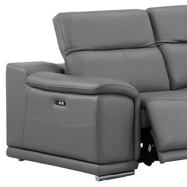 HomeRoots Battleship Gray Leather Modular L-Shaped Sectional with Power Recline & USB Ports for Modern Comfort 643950