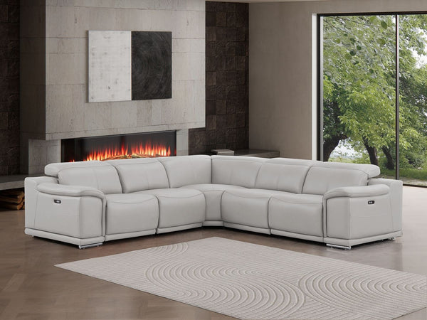 HomeRoots Ash Gray Leather Modular L-Shaped Sectional Sofa with Power Recline – Modern Comfort & Style 643951