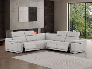 HomeRoots Ash Gray Leather Modular L-Shaped Sectional Sofa with Power Recline – Modern Comfort & Style 643951