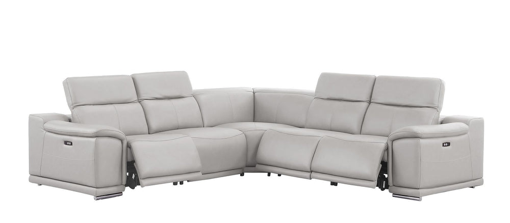 HomeRoots Ash Gray Leather Modular L-Shaped Sectional Sofa with Power Recline – Modern Comfort & Style 643951