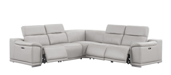 HomeRoots Ash Gray Leather Modular L-Shaped Sectional Sofa with Power Recline – Modern Comfort & Style 643951