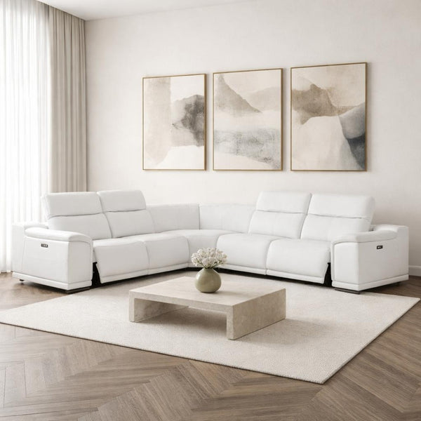 HomeRoots White Leather Modular L-Shaped Sectional Sofa - Luxurious Comfort & Versatile Design for Any Space 643952