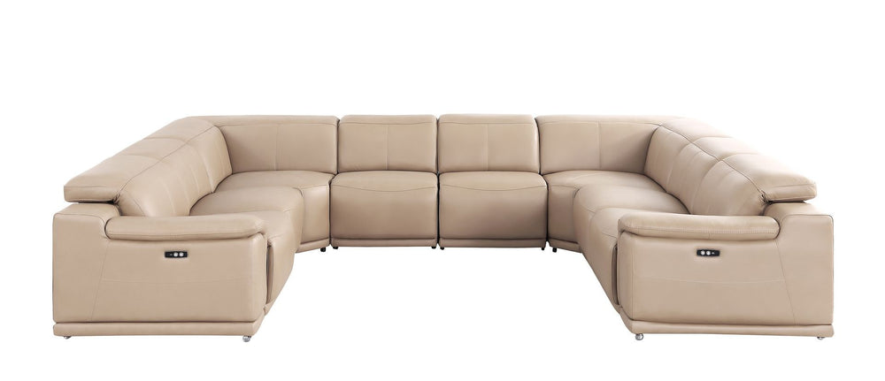 HomeRoots Beige Leather Modular U-Shaped Sectional Sofa - 8-Piece Power Recline Comfort & Style for Living Rooms 643953