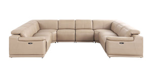 HomeRoots Beige Leather Modular U-Shaped Sectional Sofa - 8-Piece Power Recline Comfort & Style for Living Rooms 643953