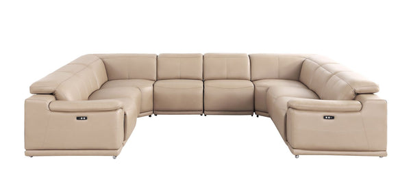 HomeRoots Beige Leather Modular U-Shaped Sectional Sofa - 8-Piece Power Recline Comfort & Style for Living Rooms 643953