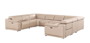 HomeRoots Beige Leather Modular U-Shaped Sectional Sofa - 8-Piece Power Recline Comfort & Style for Living Rooms 643953