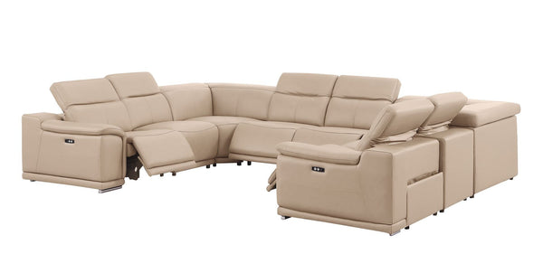 HomeRoots Beige Leather Modular U-Shaped Sectional Sofa - 8-Piece Power Recline Comfort & Style for Living Rooms 643953