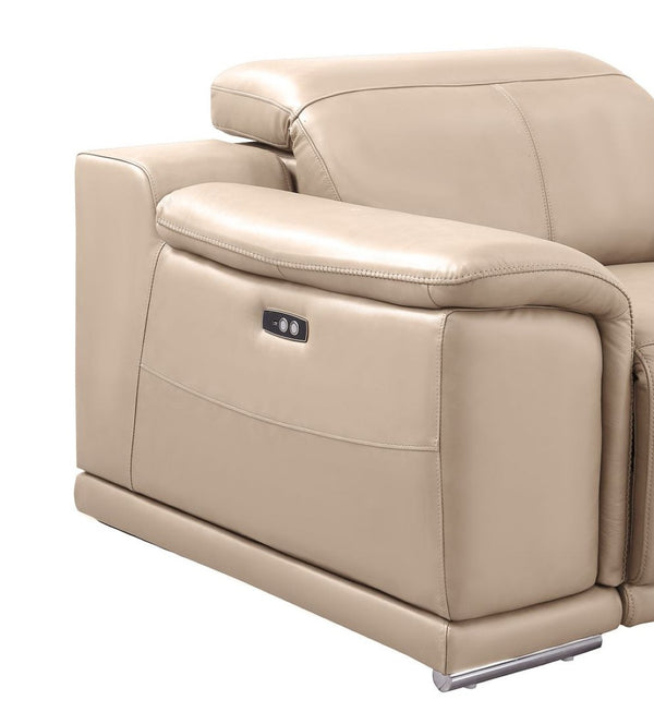 HomeRoots Beige Leather Modular U-Shaped Sectional Sofa - 8-Piece Power Recline Comfort & Style for Living Rooms 643953