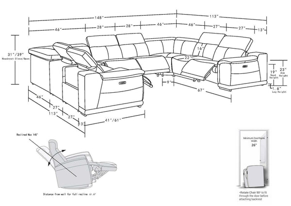 HomeRoots Beige Leather Modular U-Shaped Sectional Sofa - 8-Piece Power Recline Comfort & Style for Living Rooms 643953