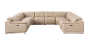 HomeRoots Beige Leather Modular U-Shaped Sectional Sofa - 8-Piece Power Recline Comfort & Style for Living Rooms 643953