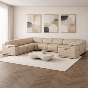 HomeRoots Beige Leather Modular U-Shaped Sectional Sofa - 8-Piece Customizable Design for Modern Living Spaces 643954
