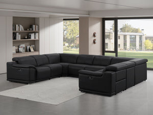 HomeRoots Black Leather U-Shaped Modular Sectional Sofa with Power Recline - Luxurious Comfort & Style! 643955
