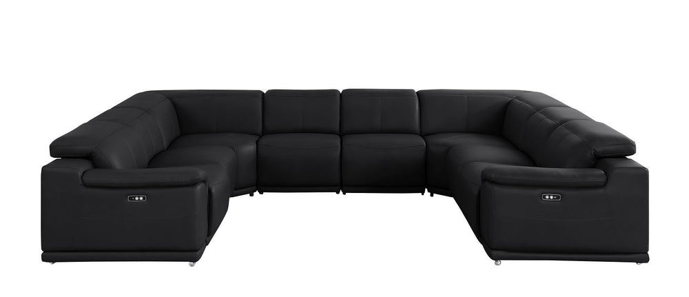 HomeRoots Black Leather U-Shaped Modular Sectional Sofa with Power Recline - Luxurious Comfort & Style! 643955
