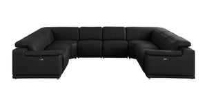 HomeRoots Black Leather U-Shaped Modular Sectional Sofa with Power Recline - Luxurious Comfort & Style! 643955