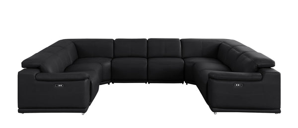 HomeRoots Black Leather U-Shaped Modular Sectional Sofa with Power Recline - Luxurious Comfort & Style! 643955